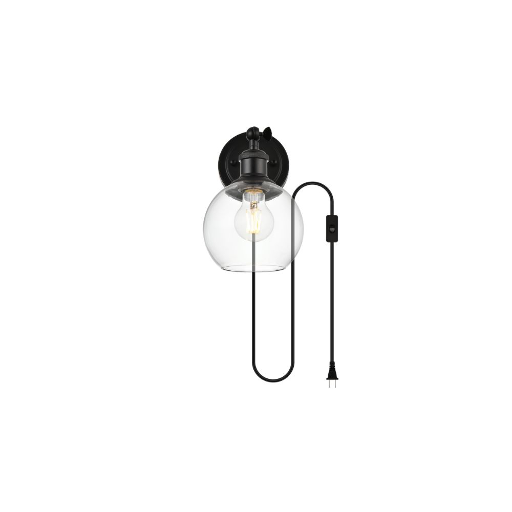 Living District by Elegant Lighting LD7330W6BLK Wesson 1 light Black and Clear plug in wall sconce