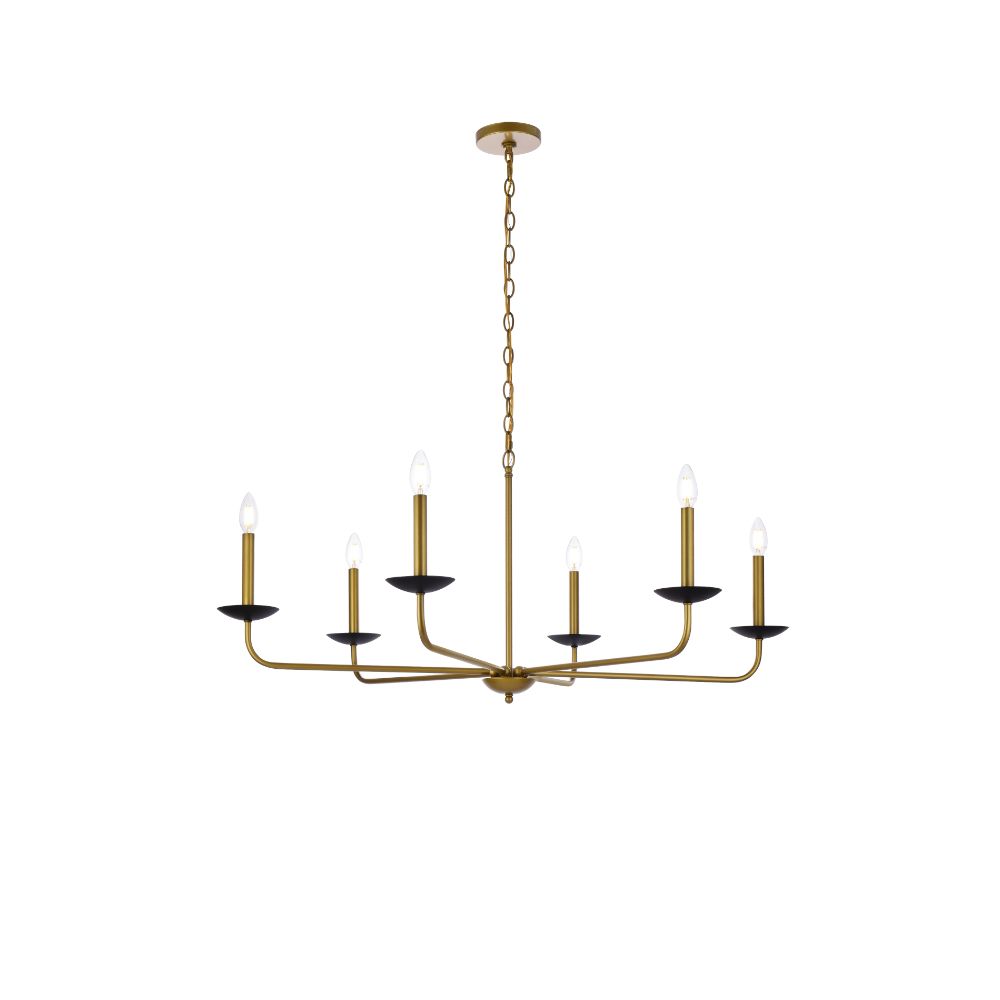 Living District by Elegant Lighting  LD812D42BRK Cohen 42 Inch Pendant In Black And Brass