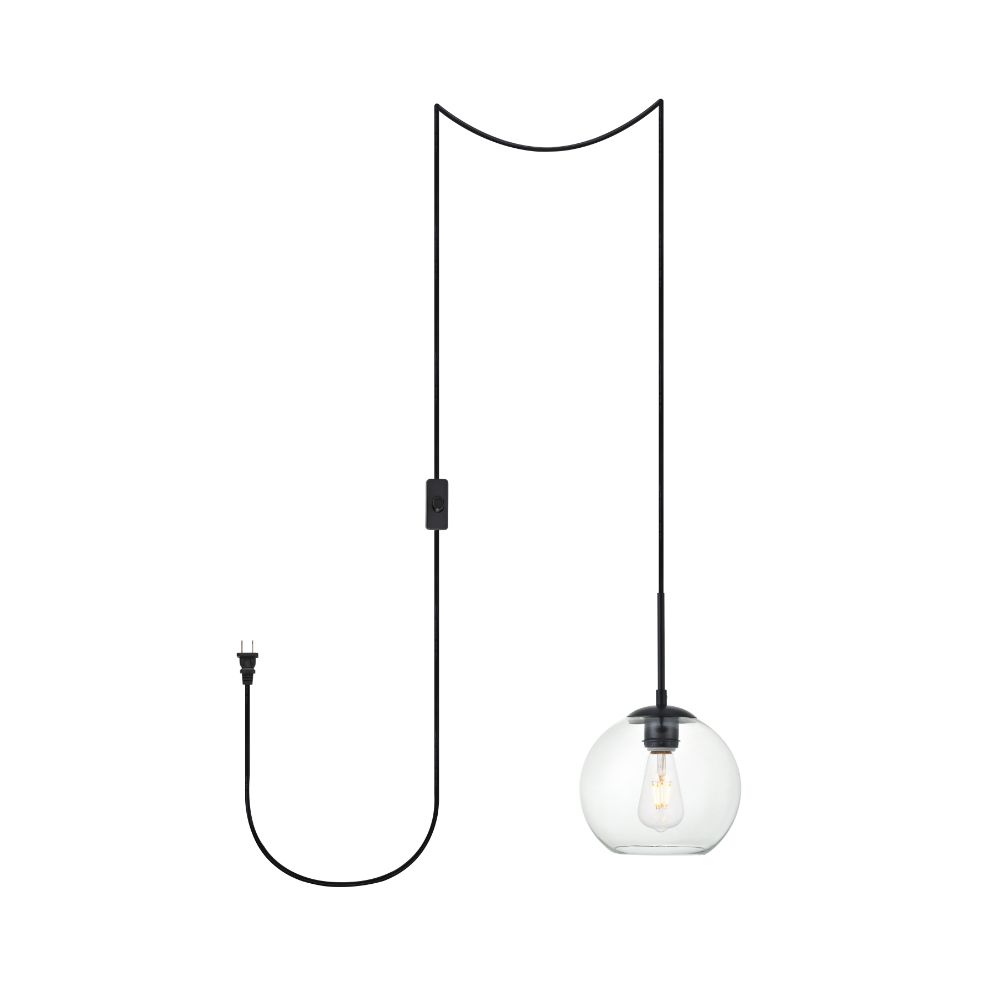 Living District by Elegant Lighting LDPG2206BK Baxter 1 Light Black plug-in pendant With Clear Glass
