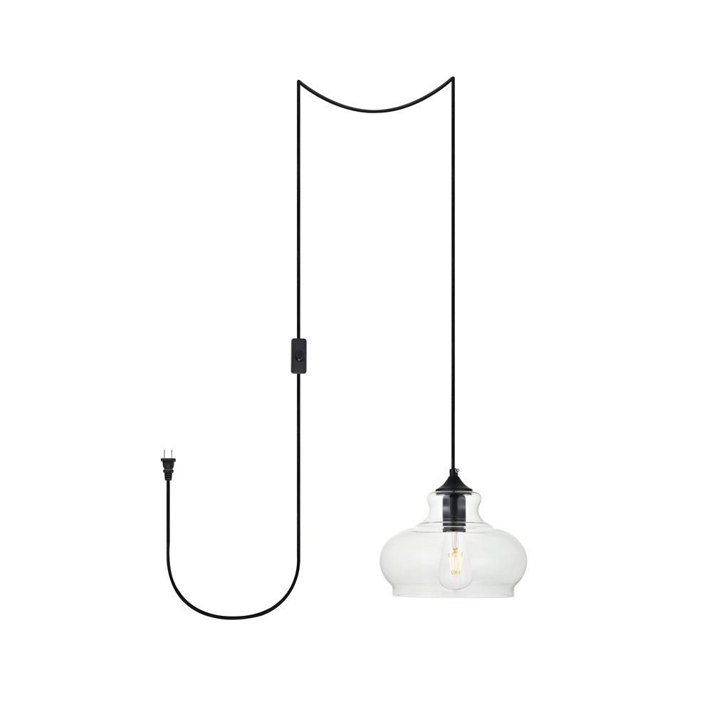 Living District by Elegant Lighting LDPG2246BK Destry 1 Light Black plug-in Pendant With Clear Glass