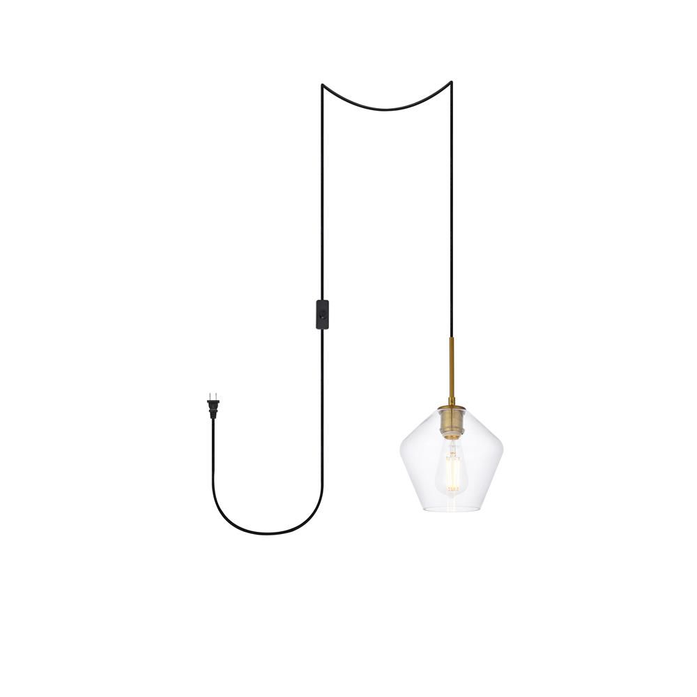 Living District by Elegant Lighting LDPG2256BR Gene 1 light brass and Clear glass plug-in pendant