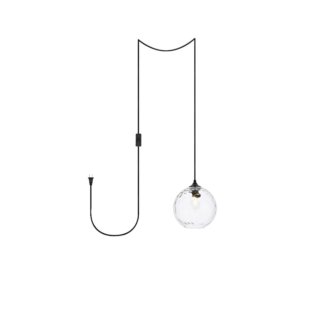 Living District by Elegant Lighting LDPG2281 Cashel 1 light Black and Clear glass plug-in pendant