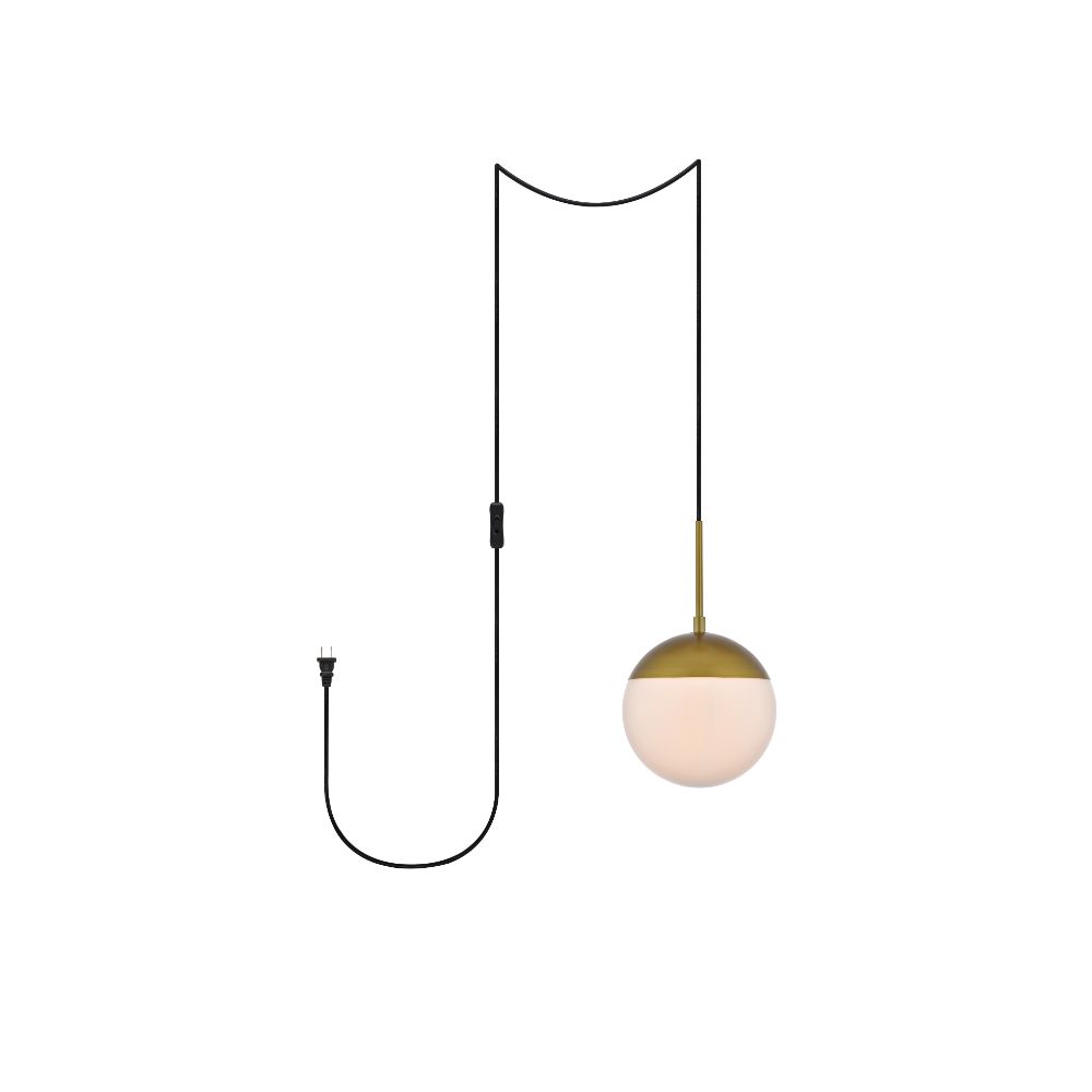 Living District by Elegant Lighting LDPG6030BR Eclipse 1 Light Brass plug in pendant With Frosted White Glass