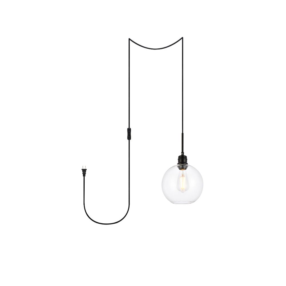 Living District by Elegant Lighting LDPG6204BK Emett 1 light Black and Clear glass plug in pendant