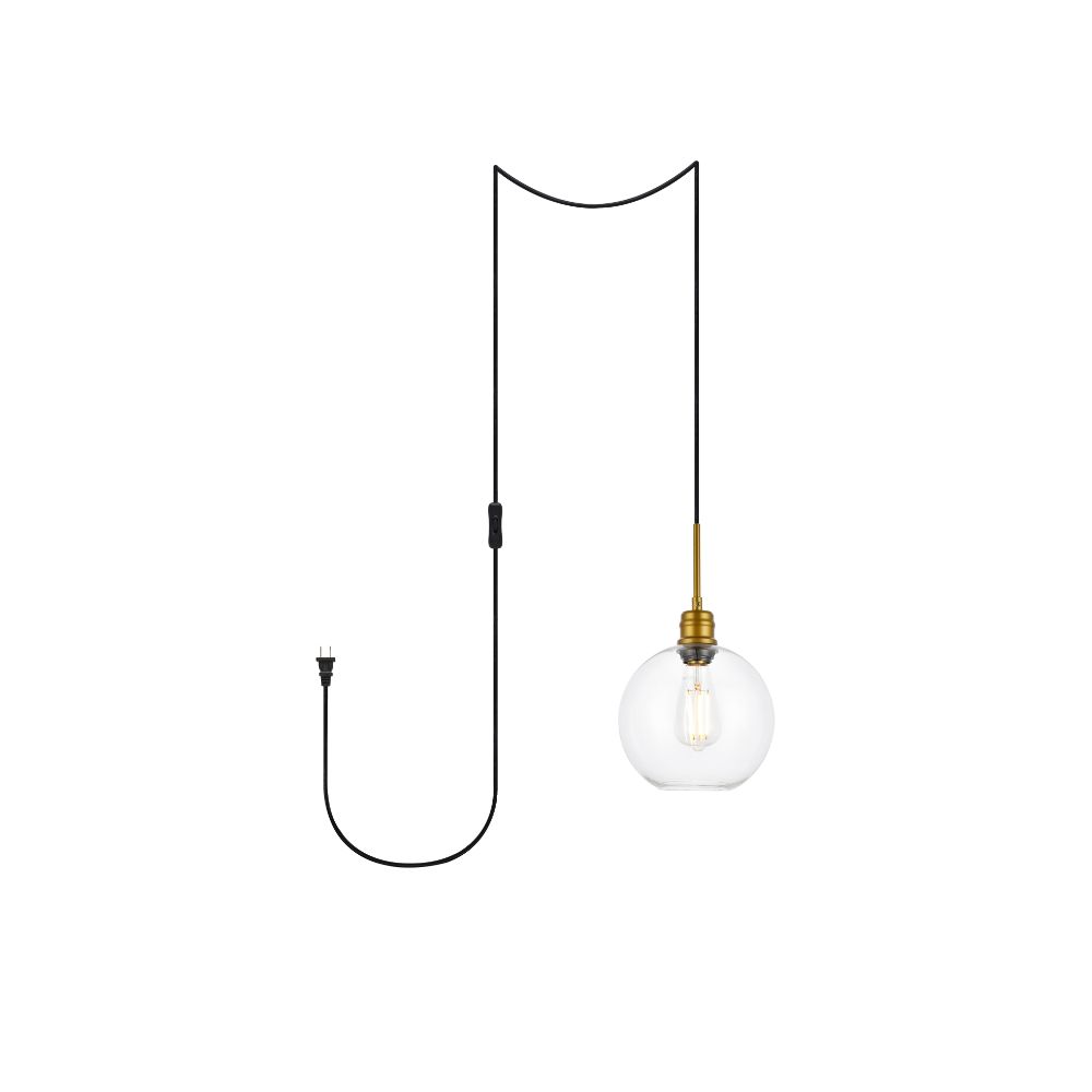 Living District by Elegant Lighting LDPG6206BR Emett 1 light Brass and Clear glass plug in pendant
