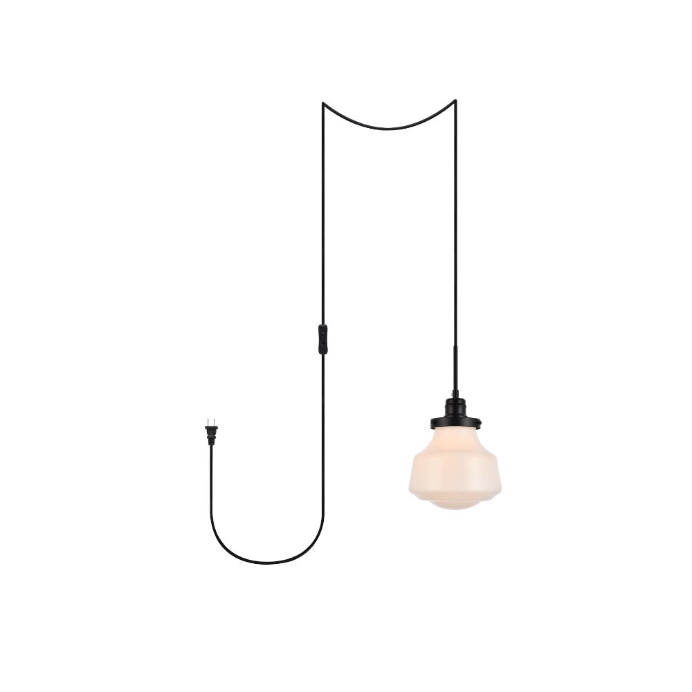Living District by Elegant Lighting LDPG6255BK Lyle 1 light Black and frosted white glass plug in pendant