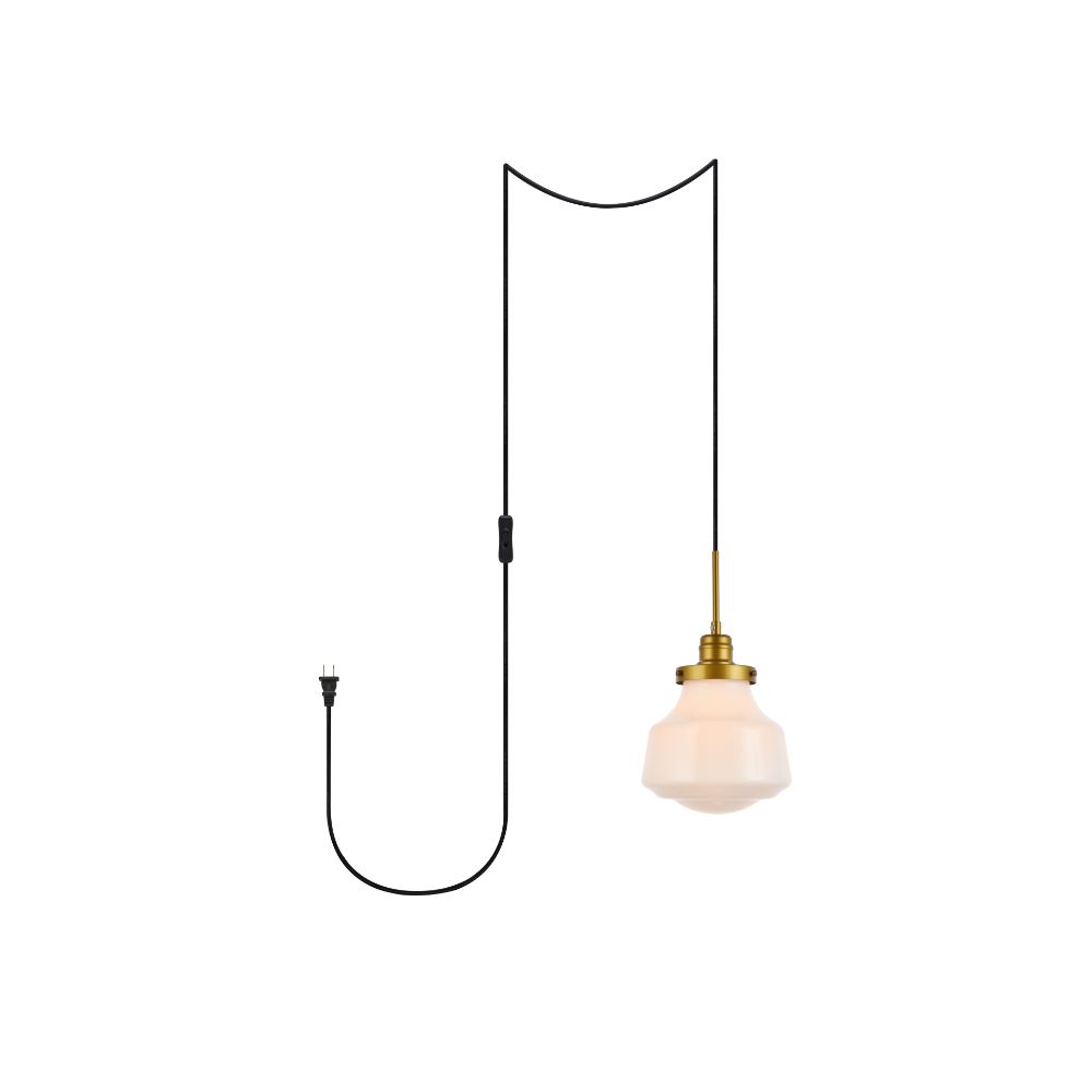 Living District by Elegant Lighting LDPG6257BR Lyle 1 light Brass and frosted white glass plug in pendant