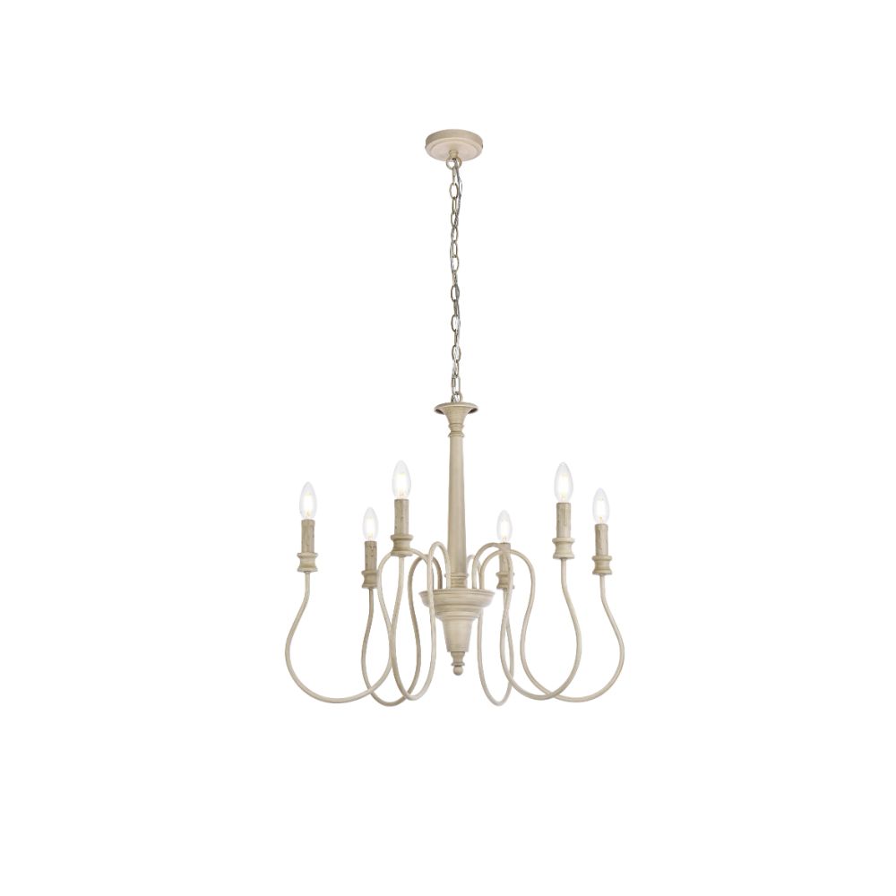 Living District by Elegant Lighting LD7044D26WD Flynx 6 Lights Pendant In Weathered Dove
