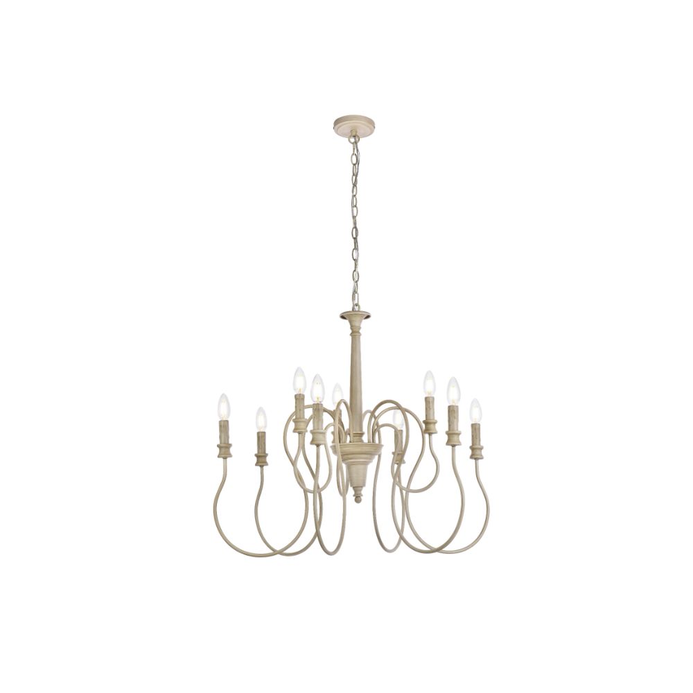 Living District by Elegant Lighting LD7045D30WD Flynx 9 Lights Pendant In Weathered Dove