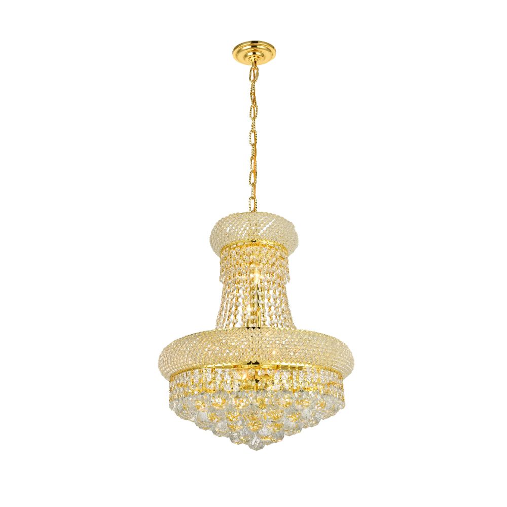 Elegant Lighting 1800D16G/RC Primo 8 Light Dining Chandelier in Gold with Royal Cut Clear Crystal