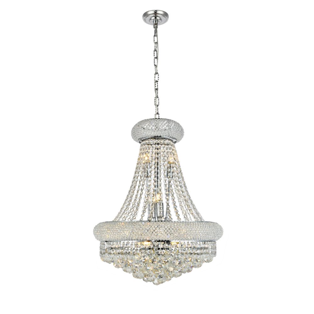 Elegant Lighting 1800D20C/RC Primo 14 Light Dining Chandelier in Chrome with Royal Cut Clear Crystal