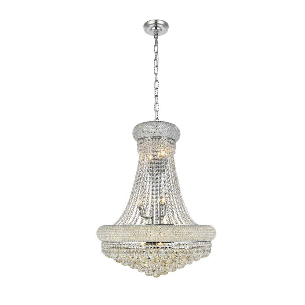 Elegant Lighting 1800D24C/RC Primo 14 Light Dining Chandelier in Chrome with Royal Cut Clear Crystal
