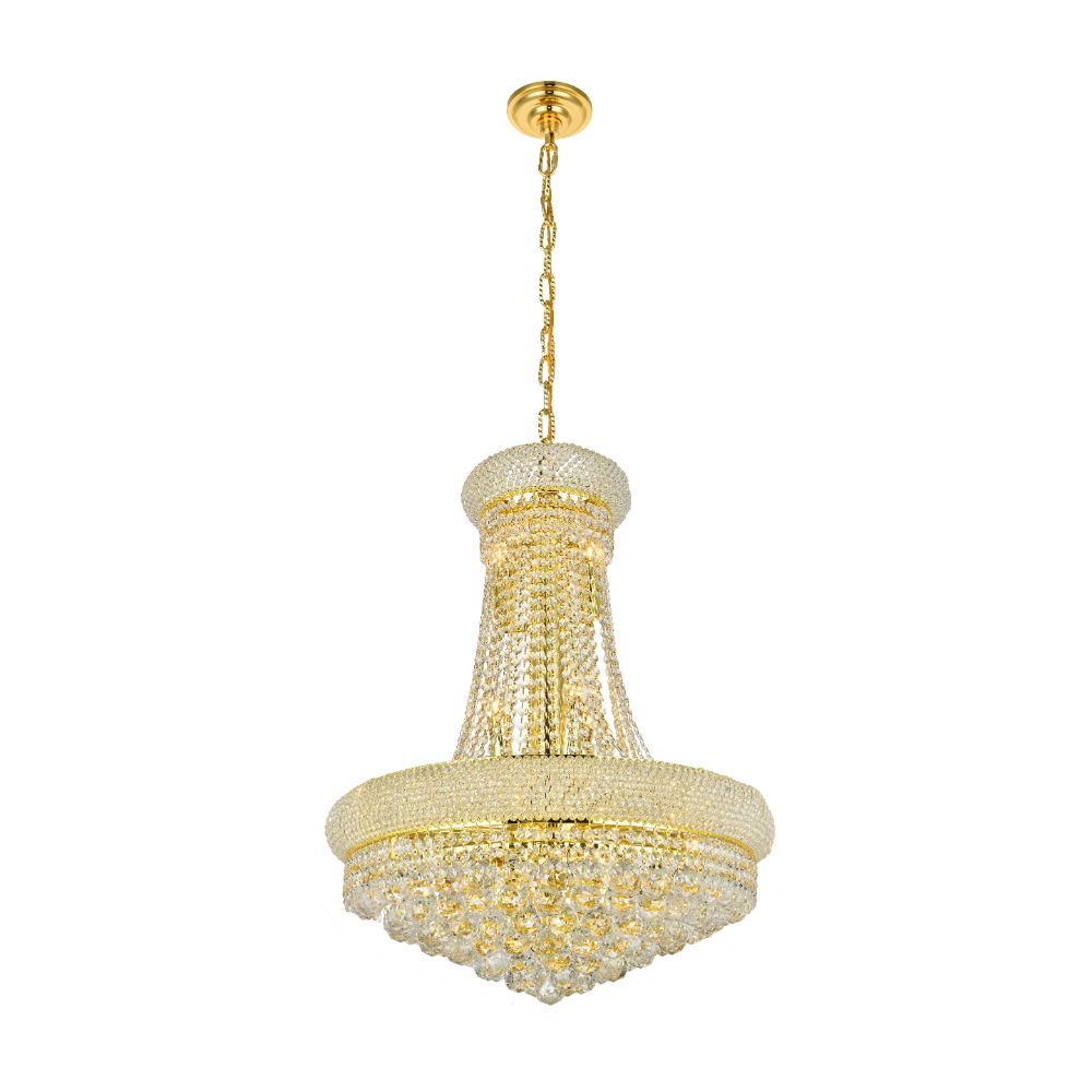 Elegant Lighting 1800D24G/RC Primo 14 Light Dining Chandelier in Gold with Royal Cut Clear Crystal