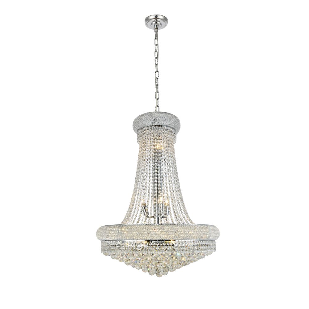 Elegant Lighting 1800D28C/RC Primo 14 Light Dining Chandelier in Chrome with Royal Cut Clear Crystal