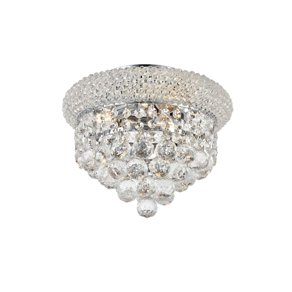 Elegant Lighting 1800F10C/RC Primo 3 Light Flush Mount in Chrome with Royal Cut Clear Crystal