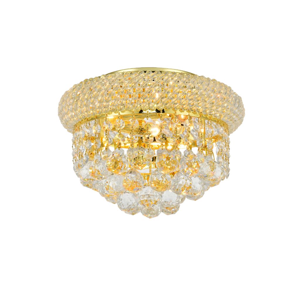 Elegant Lighting 1800F10G/RC Primo 3 Light Flush Mount in Gold with Royal Cut Clear Crystal
