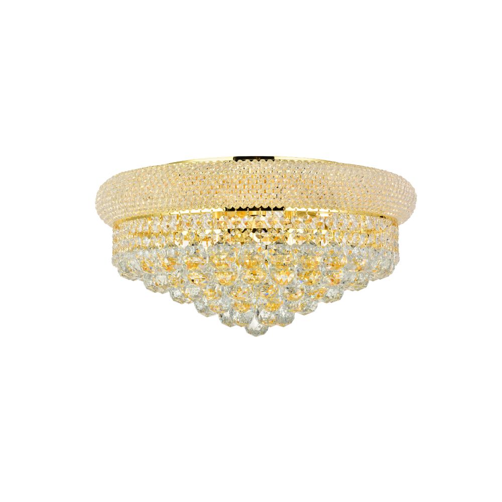 Elegant Lighting 1800F20G/RC Primo 10 Light Flush Mount in Gold with Royal Cut Clear Crystal