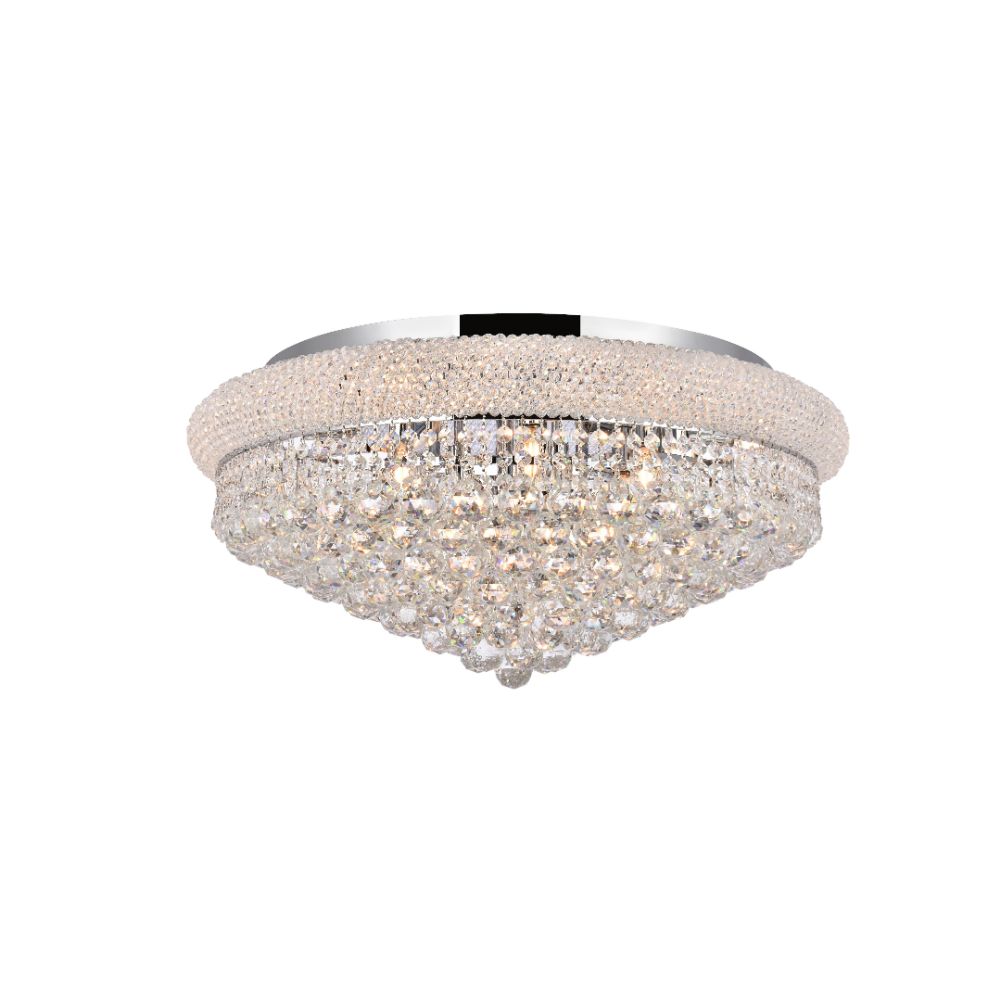 Elegant Lighting 1800F28C/RC Primo 15 Light Flush Mount in Chrome with Royal Cut Clear Crystal