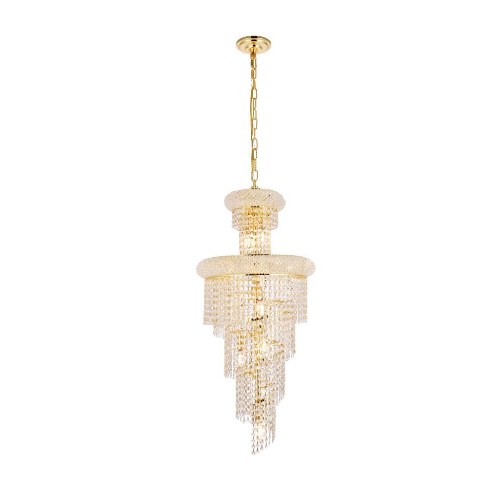 Elegant Lighting 1800SR16G/RC Spiral 10 Light Dining Chandelier in Gold with Royal Cut Clear Crystal
