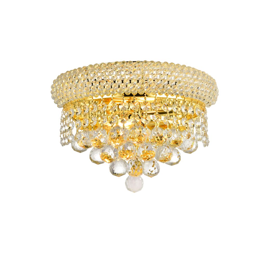Elegant Lighting 1800W12G/RC Primo 2 Light Wall Sconce in Gold with Royal Cut Clear Crystal
