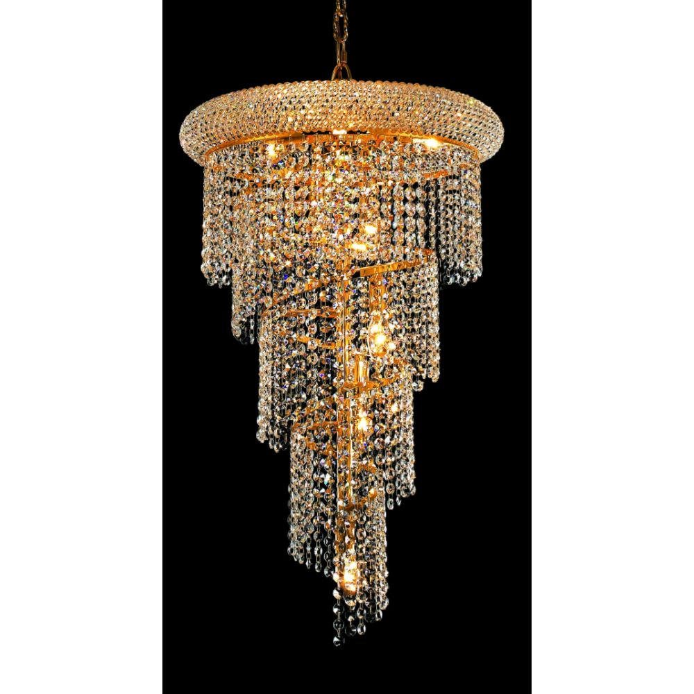 Elegant Lighting 1801SR16G/RC Spiral 8 Light Dining Chandelier in Gold with Royal Cut Clear Crystal