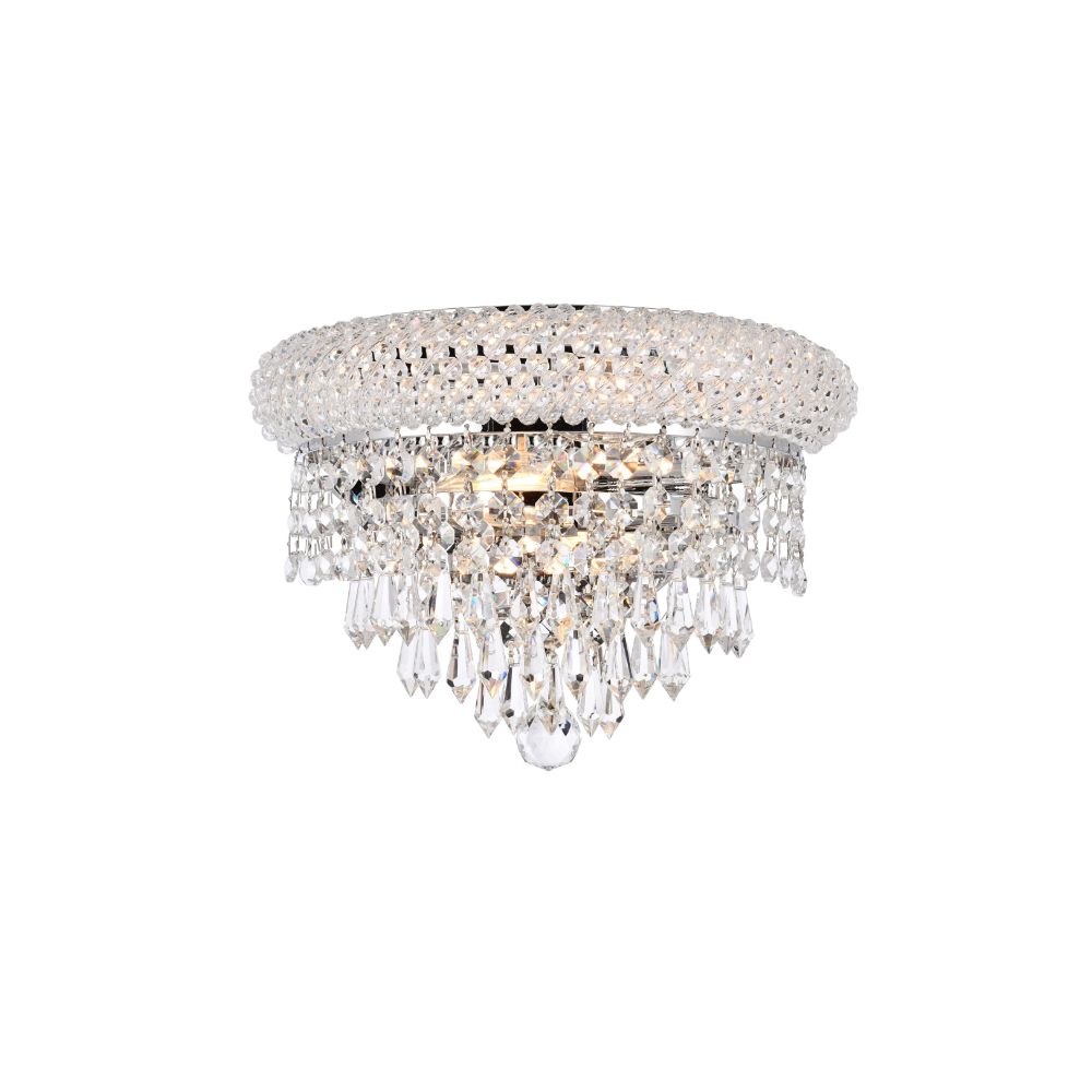 Elegant Lighting 1802W12C/RC Primo 2 Light Wall Sconce in Chrome with Royal Cut Clear Crystal