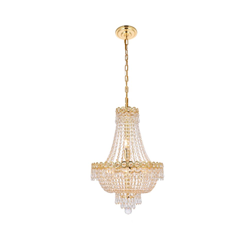 Elegant Lighting 1900D16G/RC Century 8 Light Dining Chandelier in Gold with Royal Cut Clear Crystal