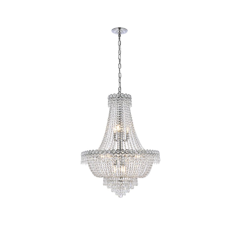 Elegant Lighting 1900D24C/RC Century 12 Light Dining Chandelier in Chrome with Royal Cut Clear Crystal