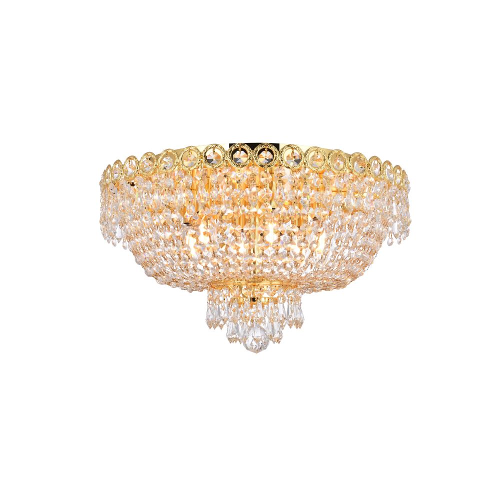 Elegant Lighting 1900F18G/RC Century 6 Light Flush Mount in Gold with Royal Cut Clear Crystal