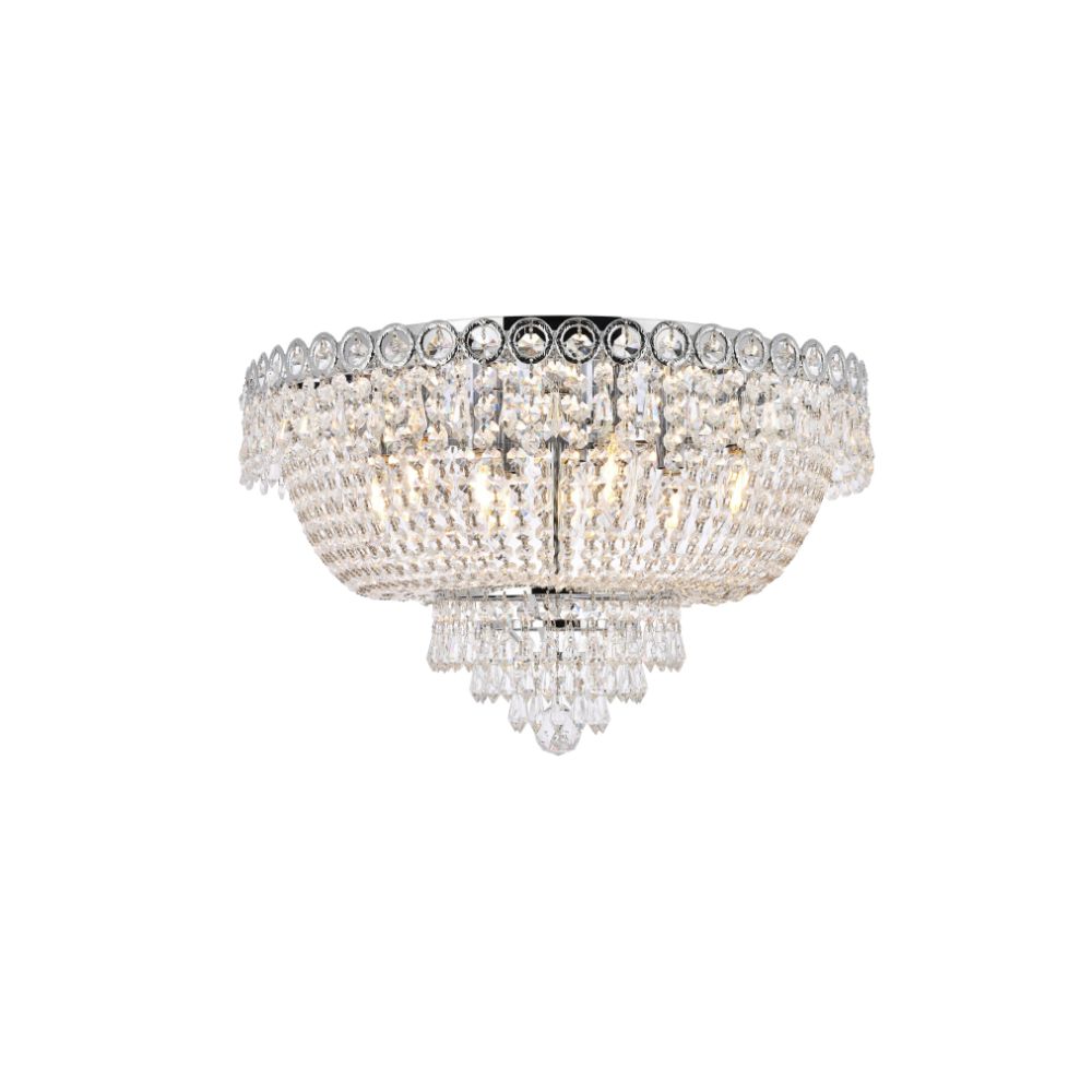 Elegant Lighting 1900F20C/RC Century 9 Light Flush Mount in Chrome with Royal Cut Clear Crystal