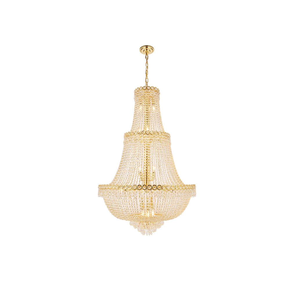 Elegant Lighting 1900G30G/RC Century 17 Light Foyer in Gold with Royal Cut Clear Crystal