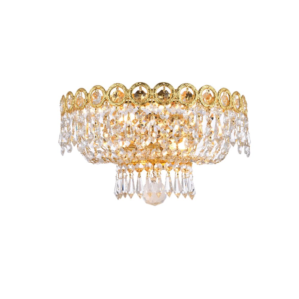 Elegant Lighting 1900W12G/RC Century 2 Light Wall Sconce in Gold with Royal Cut Clear Crystal