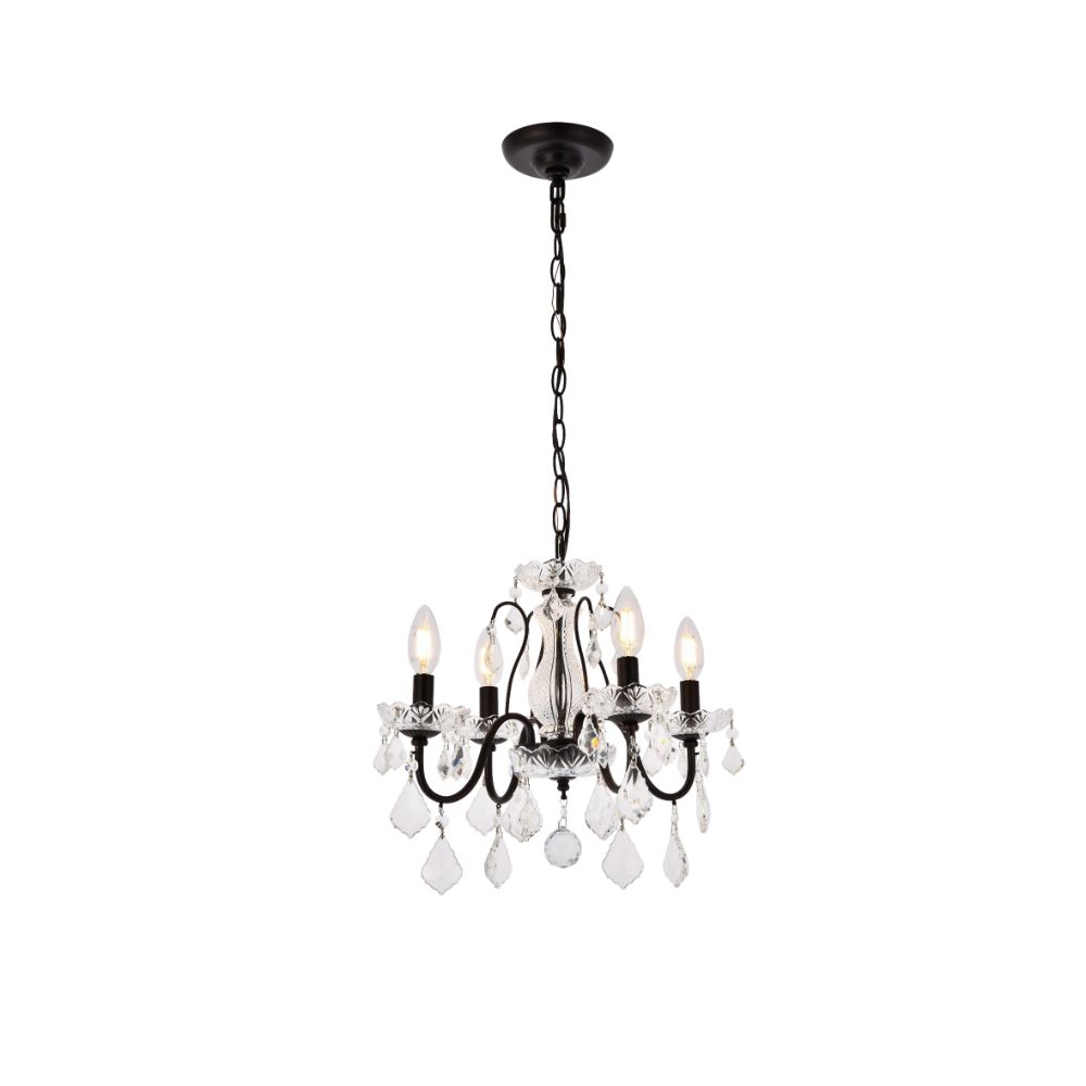 Elegant Lighting 2015D17DB/RC St. Francis 4 Light Dining Chandelier in Dark Bronze with Royal Cut Clear Crystal