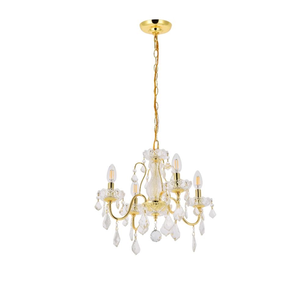 Elegant Lighting 2015D17G/RC St. Francis 4 Light Dining Chandelier in Gold with Royal Cut Clear Crystal