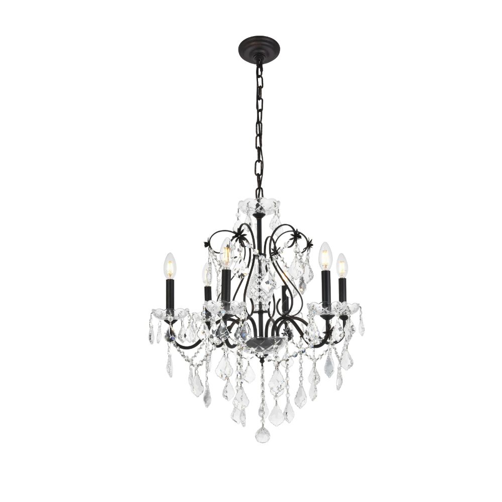 Elegant Lighting 2015D24DB/RC St. Francis 6 Light Dining Chandelier in Dark Bronze with Royal Cut Clear Crystal