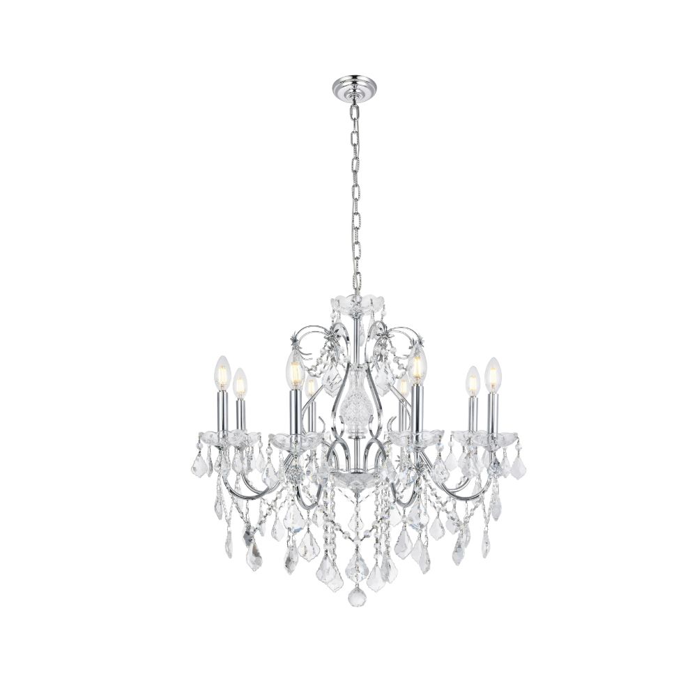 Elegant Lighting 2015D26C/RC St. Francis 8 Light Dining Chandelier in Chrome with Royal Cut Clear Crystal