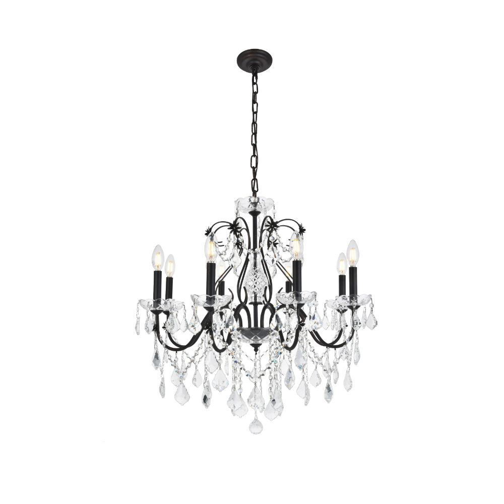 Elegant Lighting 2015D26DB/RC St. Francis 8 Light Dining Chandelier in Dark Bronze with Royal Cut Clear Crystal