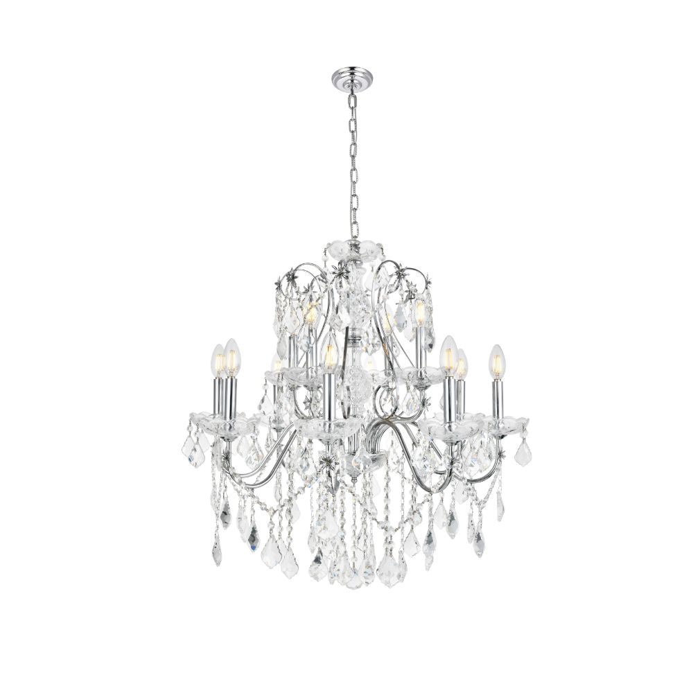 Elegant Lighting 2015D28C/RC St. Francis 12 Light Dining Chandelier in Chrome with Royal Cut Clear Crystal
