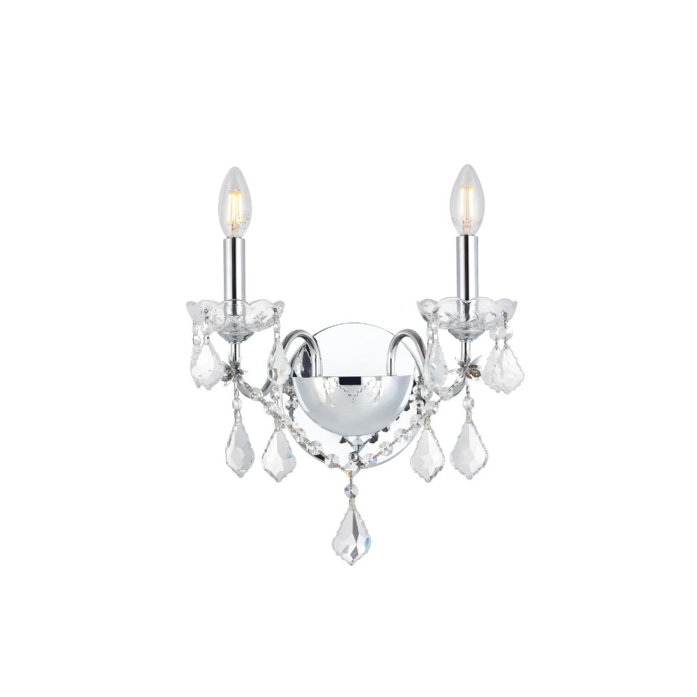 Elegant Lighting 2015W2C/RC 2015 St. Francis Collection Wall Sconce W13in H15in  E8in Lt:2 Chrome Finish (Royal Cut Crystal)