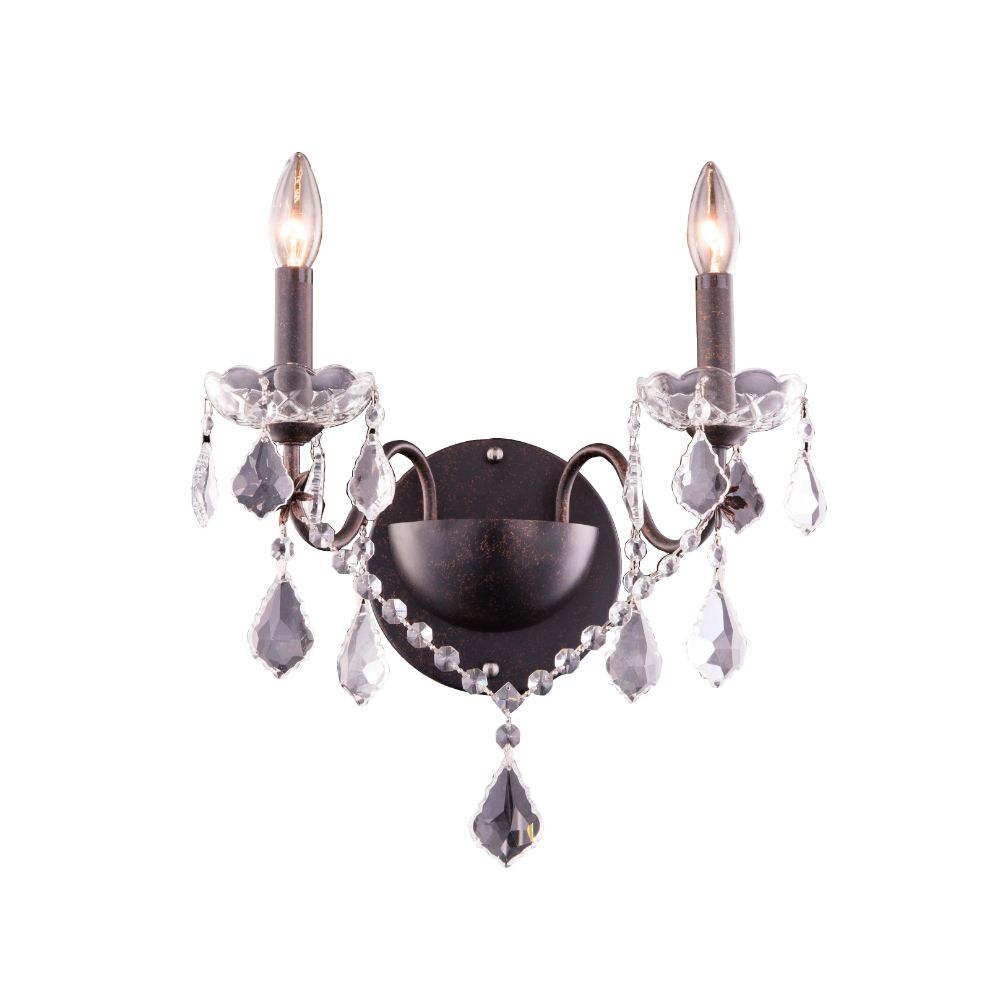 Elegant Lighting 2015W2DB/RC 2015 St. Francis Collection Wall Sconce W13in H15in  E8in Lt:2 Dark Bronze Finish (Royal Cut Crystal)