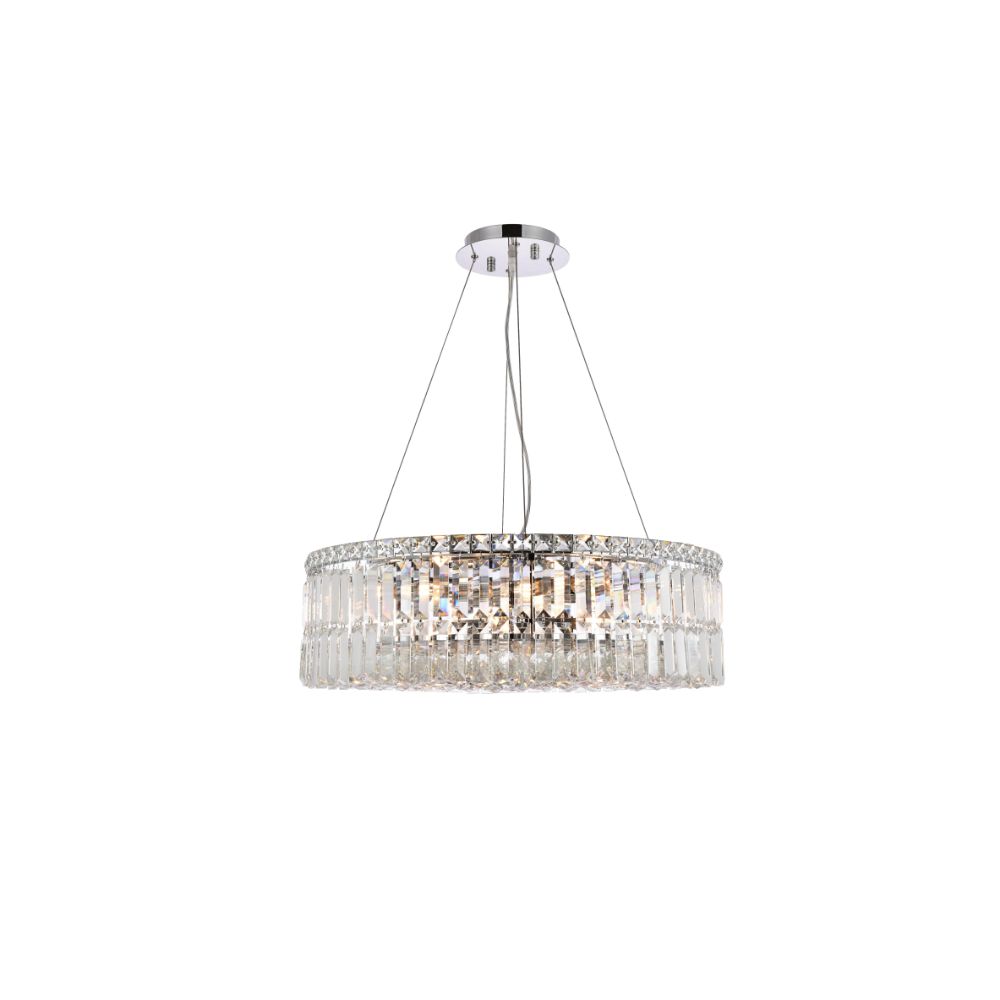 Elegant Lighting 2030D24C/RC Maxim 12 Light Dining Chandelier in Chrome with Royal Cut Clear Crystal