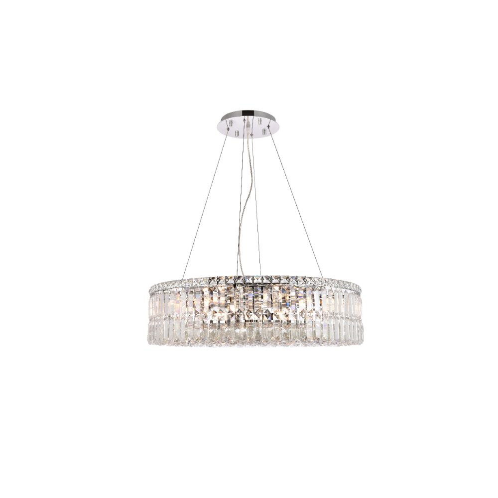 Elegant Lighting 2030D28C/RC Maxim 12 Light Dining Chandelier in Chrome with Royal Cut Clear Crystal
