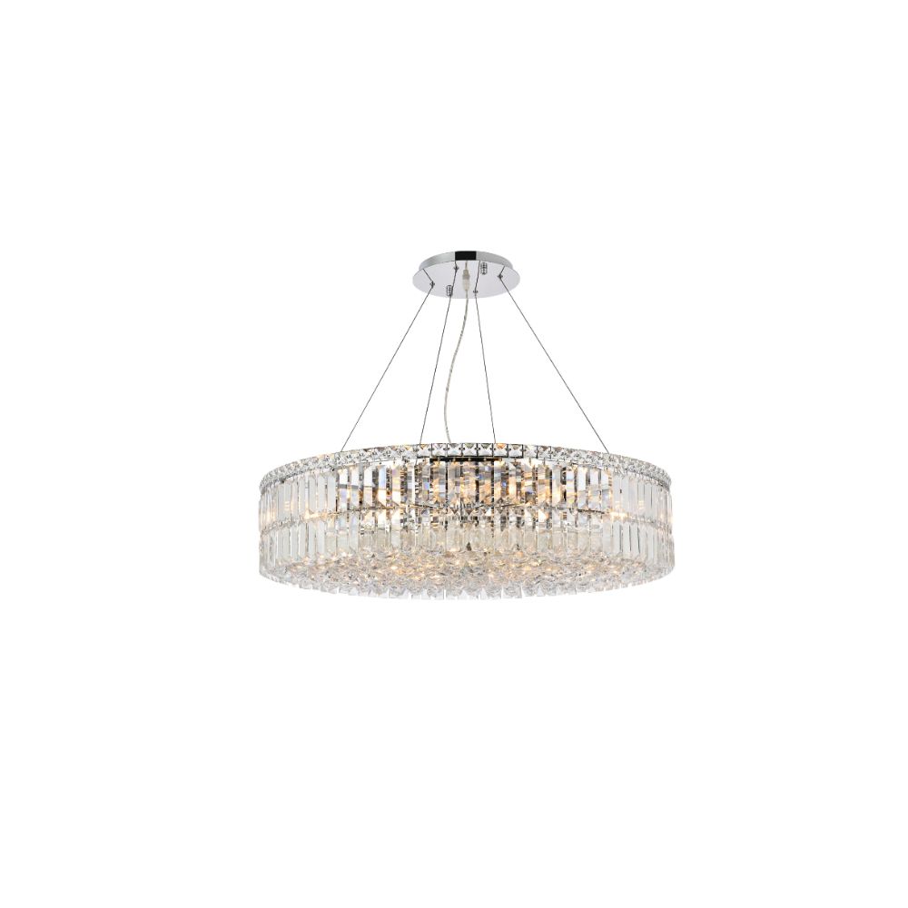 Elegant Lighting 2030D32C/RC Maxim 18 Light Dining Chandelier in Chrome with Royal Cut Clear Crystal