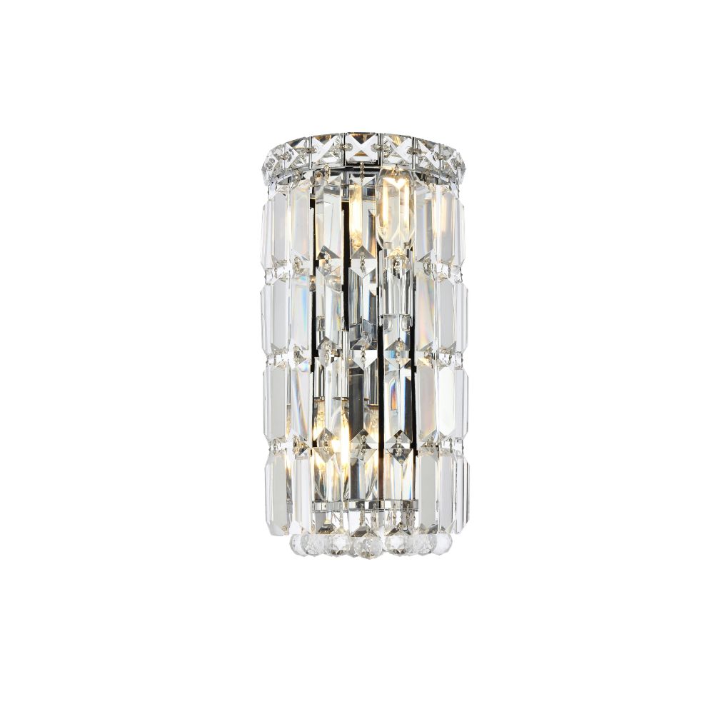 Elegant Lighting 2030W6C/RC Maxim 2 Light Wall Sconce in Chrome with Royal Cut Clear Crystal