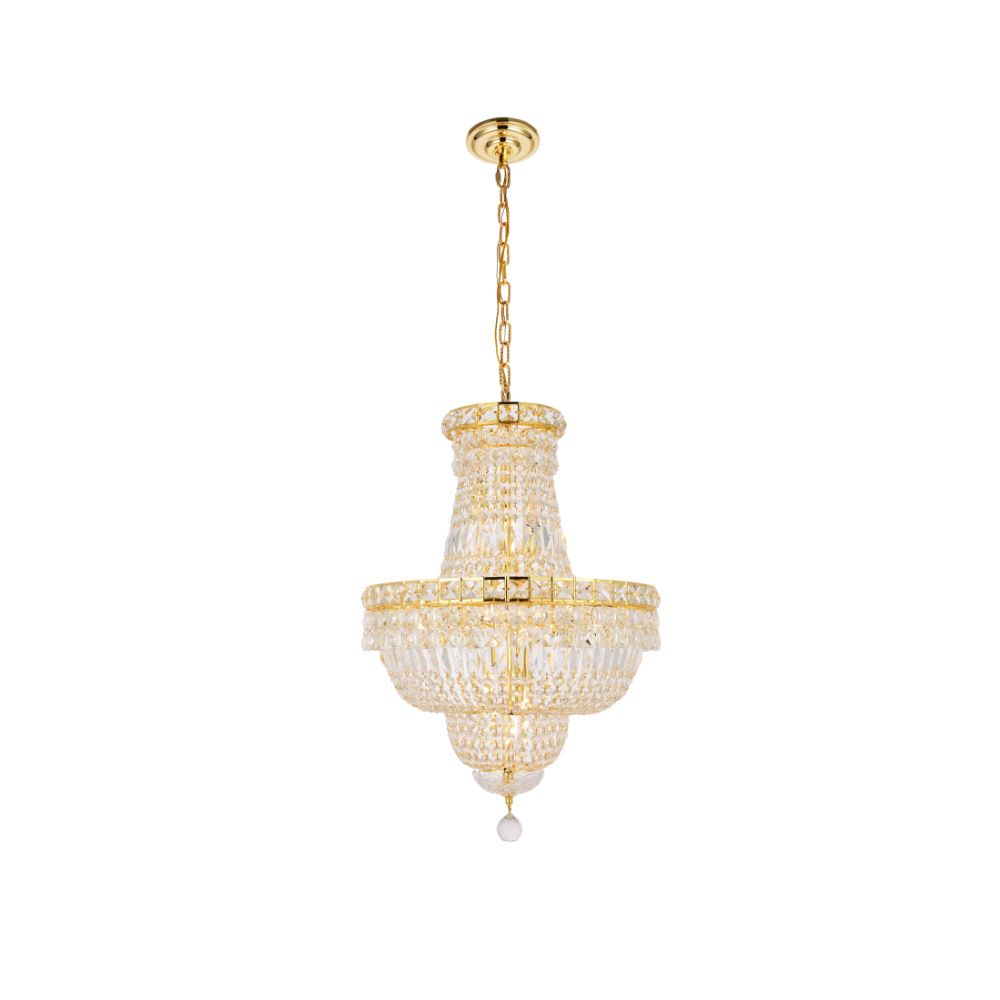 Elegant Lighting 2528D18G/RC Tranquil 12 Light Dining Chandelier in Gold with Royal Cut Clear Crystal