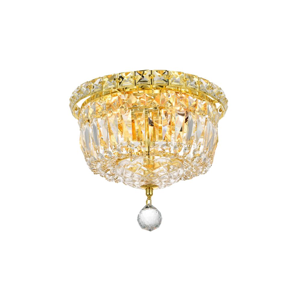 Elegant Lighting 2528F10G/RC Tranquil 4 Light Flush Mount in Gold with Royal Cut Clear Crystal