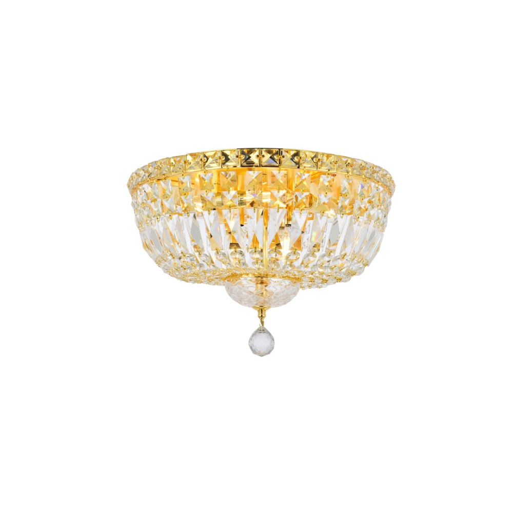 Elegant Lighting 2528F16G/RC Tranquil 6 Light Flush Mount in Gold with Royal Cut Clear Crystal