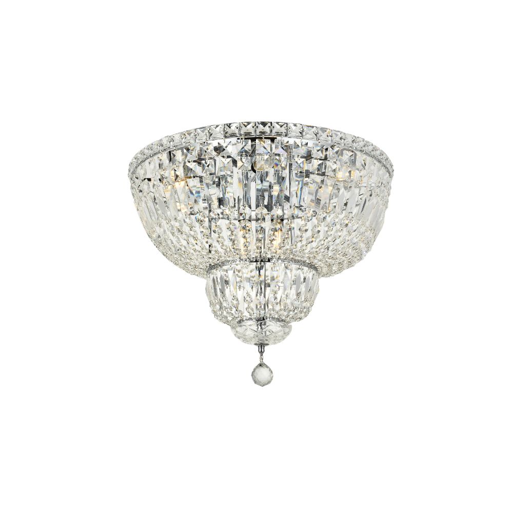 Elegant Lighting 2528F20C/RC Tranquil 10 Light Flush Mount in Chrome with Royal Cut Clear Crystal