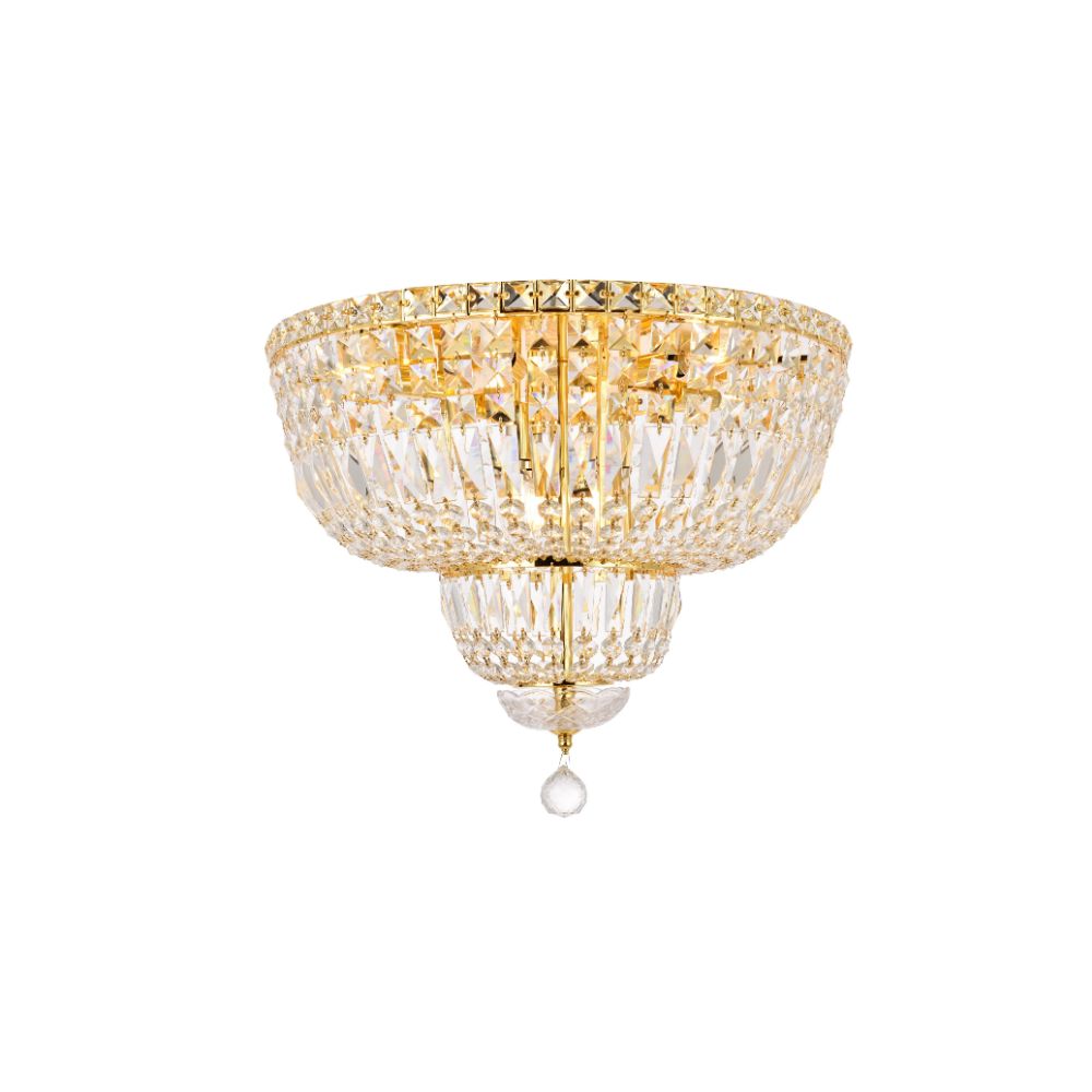 Elegant Lighting 2528F20G/RC Tranquil 10 Light Flush Mount in Gold with Royal Cut Clear Crystal