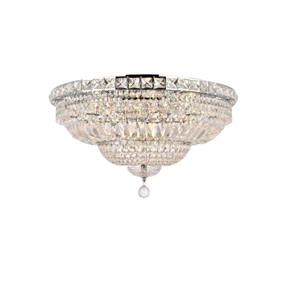 Elegant Lighting 2528F24C/RC Tranquil 12 Light Flush Mount in Chrome with Royal Cut Clear Crystal